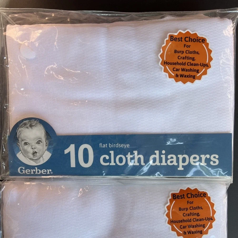 Gerber Flat Birdseye Cloth Diapers x2 Packs Of 10 XL Burp Cloths 24